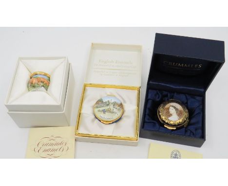 Crummles English enamel boxes: Haslemere, Queen Elizabeth II Jubilee and Elliot Hall enamel box "Pigs", no 7/25, all in origi