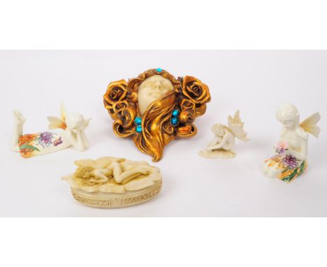 A collection of vintage late 20th century art nouveau style fairy themed figures / ornaments. Comprised of two Old Tupton War