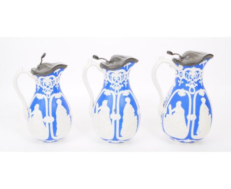 Willian Brownfield - A mid 19th century Victorian exhaibition parian ware graduating garniture set of jugs. Having the Art No