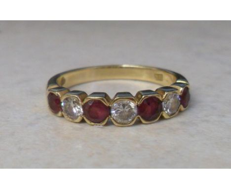 18ct gold diamond and ruby eternity ring size O/P