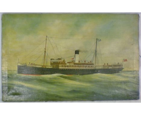 Unframed oil on canvas seascape of the steamer Marylebone signed A J Jansen, Antwerp '28. Size 59cm by 37cm