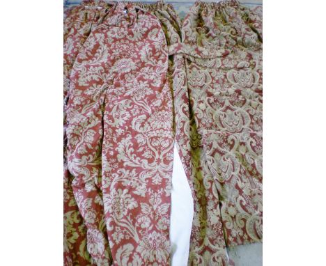 2 pairs of pleated lined curtains with tie backs approx total sizes lengths 6ft 8in & 6ft 10in