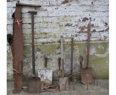 Various old agricultural tools