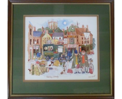 Watercolour entitled 'Bull Ring Grimsby' by Colin Carr 44 cm x 42 cm