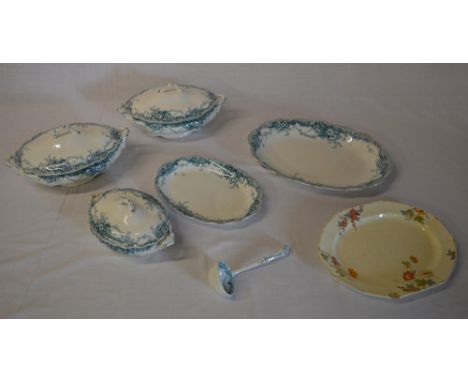 Various ceramic tureens, ladel and plates