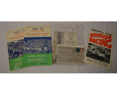 Cadwell Park stock car racing programme, two Wembley football programmes & a Grimsby town football programme