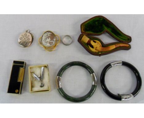 Assorted costume jewellery, Dunhill lighter & pipe etc
