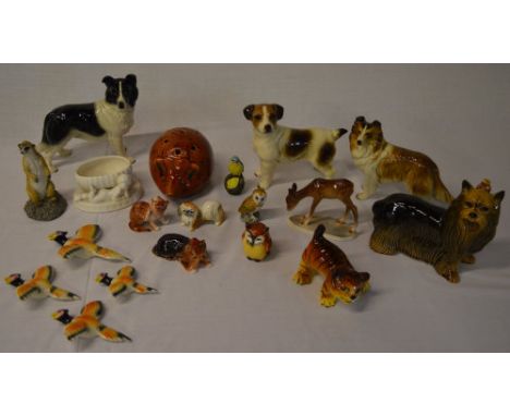 Ceramic animal figures including dogs, cats etc & a Goebel owl