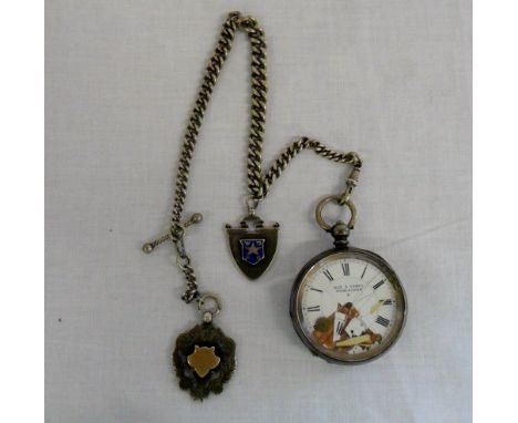 Silver pocket watch Kay & Company Worcester with Grimsby Cricket League fob with inscription 'F T Mager Secretary 1892'