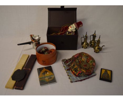 Malasian puppet, Islamic beads, coffee pot, wall plaques, Persian dancing hat etc