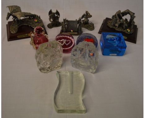 Myth & Magic figures, glass paperweights / candle holders