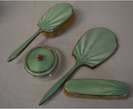 4pc silver &amp; enamel dressing table set