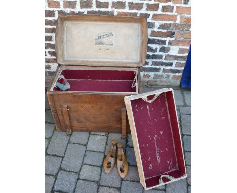 Leather travelling trunk by W H Thompson, Leicester with 4 felt lined compartments and a pair of French Shriner & Urner woode