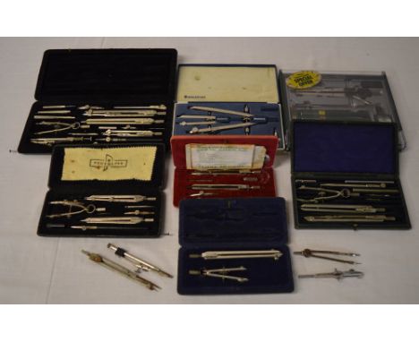 Various draftsmans tools sets and drawing equipment