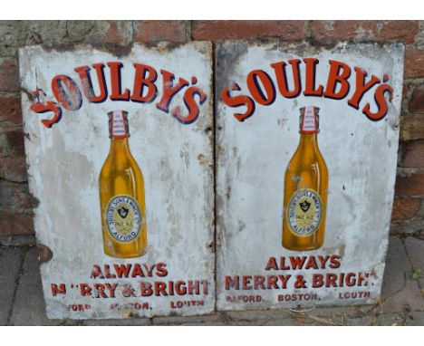 2 Enamel signs, Soulby's 'Always Merry & Bright, Alford, Boston, Louth'