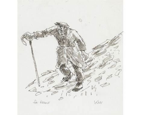 Sir Kyffin Williams R.A. (British, 1918-2006)Shepherd Walking Down a Hill signed with initials 'KW' (lower right), dedicated 