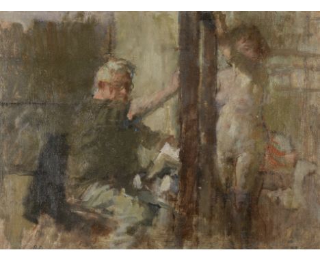 Bernard Dunstan R.A., R.W.A., N.E.A.C., H.P.S. (British, 1920-2017)Self-portrait Painting a Nude signed with initials 'BD' (l
