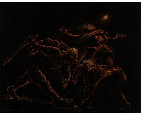 Peter Howson O.B.E (British, born 1958)Allegorical Scene signed and dated 'Howson '08' (lower left)pastel on paper28 x 35.5cm