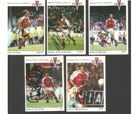 Arsenal 5 Panini 92 Cards Signed By Lee Dixon, Nigel Winterburn, Steve Bould, David Hillier & Kevin Campbel  Good condition. 