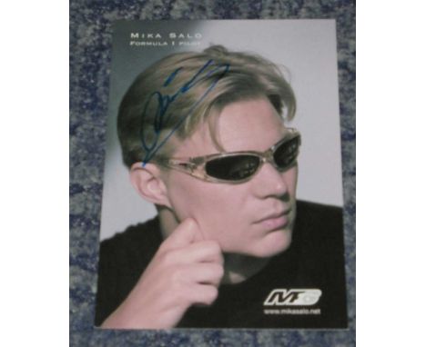 Mika Salo signed photo. Colour 8x6 portrait card signed by former Formula One driver Mika Salo.  Good condition.  All items c
