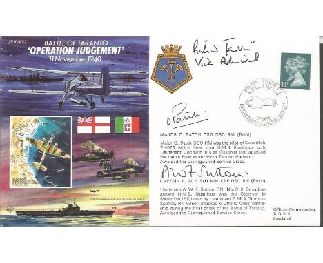 Mj O. Patch, Cpt A.W.F. Sutton signed 50th ann WW2 cover JS50/40/7 Operation Judgement Battle of Taranto  Good condition.  Al