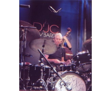 Rolling Stones - Charlie Watts. 10x8 picture from playing drums. Excellent.   Good condition.  All items come with a Certific