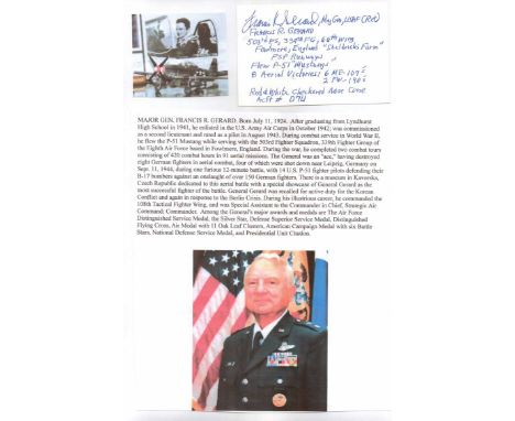 Signature of MAJOR GENERAL FRANCIS R. GERARD USAF. Mustang fighter ace in the European theatre air war World War Two.  Good c