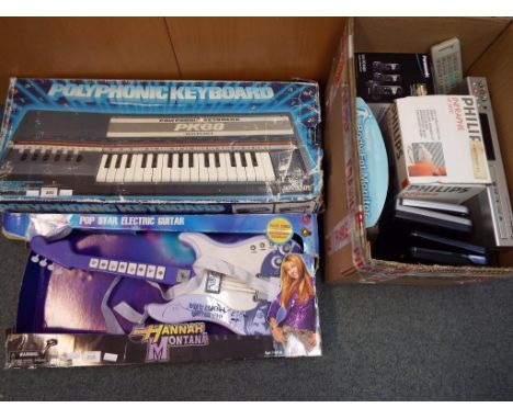 A good mixed lot to include a Bontempi polyphonic keyboard in original box, a Disney Hannah Montana Pop Star Electric Guitar 