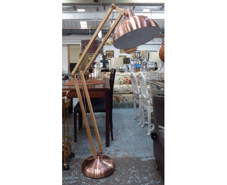 FLOOR LAMP, vintage inspired articulating design, with coppered detail, 160cm H approx