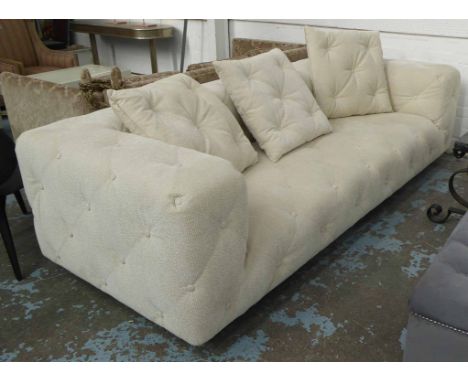 SOFA, buttoned in a cream Rubelli fabric, 260cm x 103cm x 76cm H.