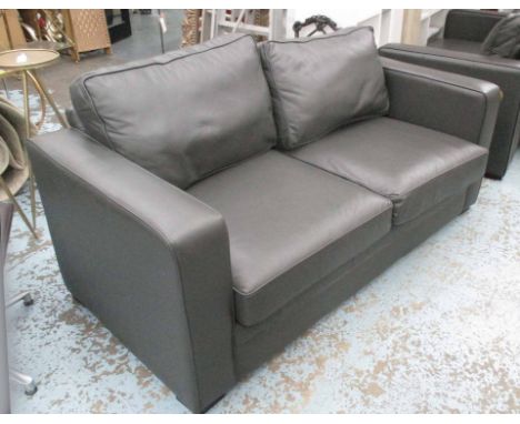 SOFA, two seater, in dark grey leather on block supports by Forrest Contract Furniture, 185cm L.