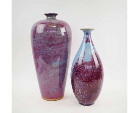CHINESE CERAMIC VASES, flambe glaze character marks at the base, tallest 41cm H.