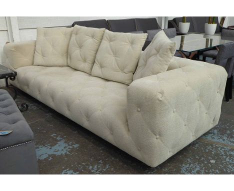 SOFA, buttoned in a cream Rubelli fabric, 290cm x 103cm x 76cm H.
