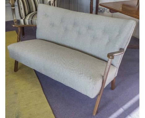 SOFA, mid century Hans Wegner style teak framed and herringbone upholstered, 130cm W.