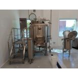 ABE 10 BBL Stainless Steel Jacketed Tank with Mezzanine, Filter, and Warp Container