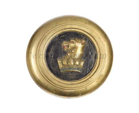 AN UNOFFICIAL TOMPION CREST FROM H.M. SCOUT CRUISER AMPHION, 1911cast in brass with polychrome, later suspension bracket to r