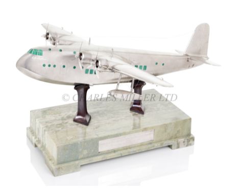 A SILVER MODEL OF THE SHORT BROTHERS EMPIRE FLYING BOAT CANOPUS, 1936modelled in frosted silver with 28in. wingspan, the deta