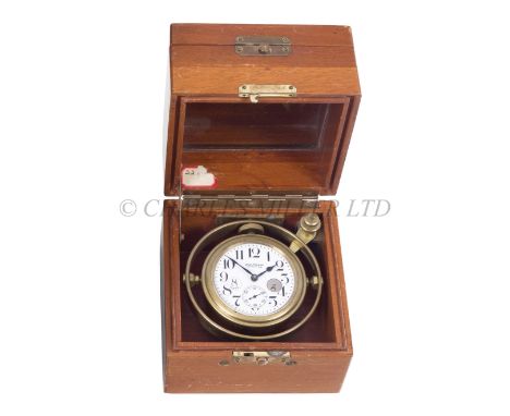 AN EIGHT-DAY DECK WATCH BY WALTHAM WATCH CO.the 2½in. silvered dial signed as per title with Roman numerals, blued-steel hand