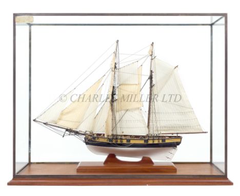 A 1:48 SCALE MODEL OF THE NORTH AMERICAN TOPSAIL SCHOONER DIANA [1800]modelled by J. Harrigan, the 16in. planked and framed h