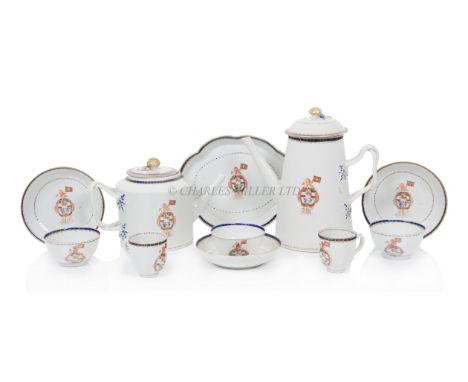 A CHINESE EXPORT PORCELAIN ARMORIAL PART TEA SERVICE FOR THE WORSHIPFUL COMPANY OF SHIPWRIGHTS FROM THE QIANLONG PERIOD, CIRC