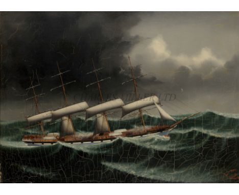 LAI FONG OF CALCUTTA (CHINESE, ACT. 1870-1910)The ship 'County of Linlithgow' running under shortened sail in high seasSigned