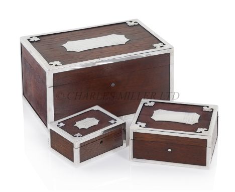 TWO SILVER-MOUNTED CIGAR AND CIGARETTE BOXES MADE FROM WOOD RECOVERED FROM THE S.S. FUKUI MARU (EX-ABERGELDIE, 1882), AFTER S