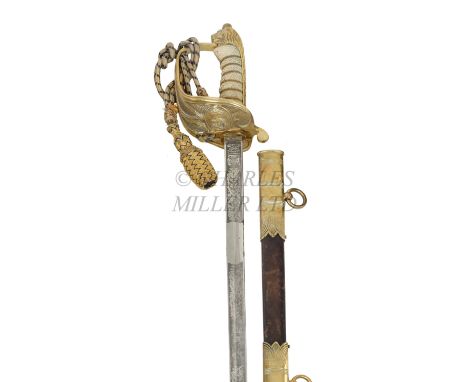 AN 1846-PATTERN ROYAL NAVY OFFICER'S DRESS SWORDthe 31in. etched steel blade with George VI cypher, marker's marks for Wilkin