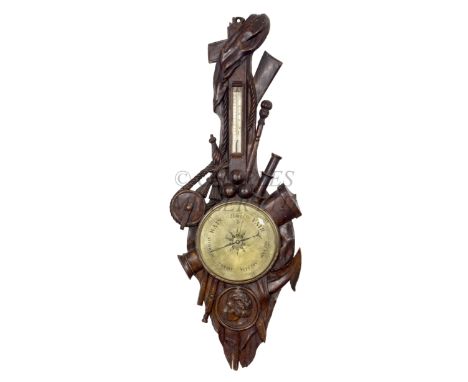 AN IMPRESSIVE COMMEMORATIVE OAK MERCURY BAROMETER FOR ADMIRAL LORD NELSON, CIRCA 1850unsigned, 12in. brass dial with black fi