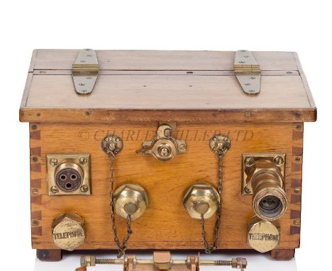 A WOOD AND BRASS DIVER'S TELEPHONE BOX BY SIEBE GORMAN &amp; CO. LTD, CIRCA 1920with double hinged lid, fitted with brass fur