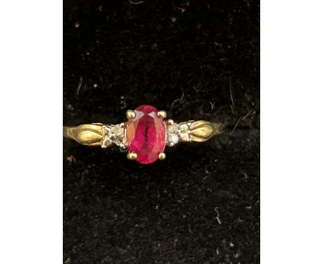 9ct Gold ring set with ruby &amp; diamonds Weight 1.2g Size K 