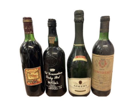 Vintage Ruby port ,Aimery brut 1990 champagne,1976 Cumbrero wine &amp; 1 other 