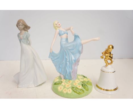Royal Doulton bell, art deco figure &amp; Nao figure 