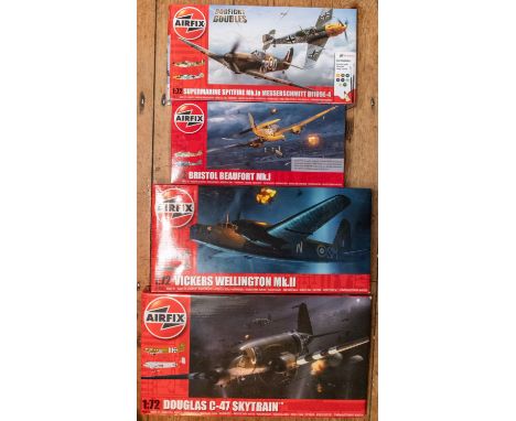 4 Airfix 1:72 scale Model Kits. All aircraft. Supermarine Spitfire Mk.1a &amp; Messerschmitt Bf109E-4. Bristol Beaufort Mk.1.