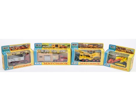 4x Matchbox King Size. K-4; Leyland Tipper Truck in metallic maroon with silver back. K-8; Caterpillar Traxcavator in yellow 